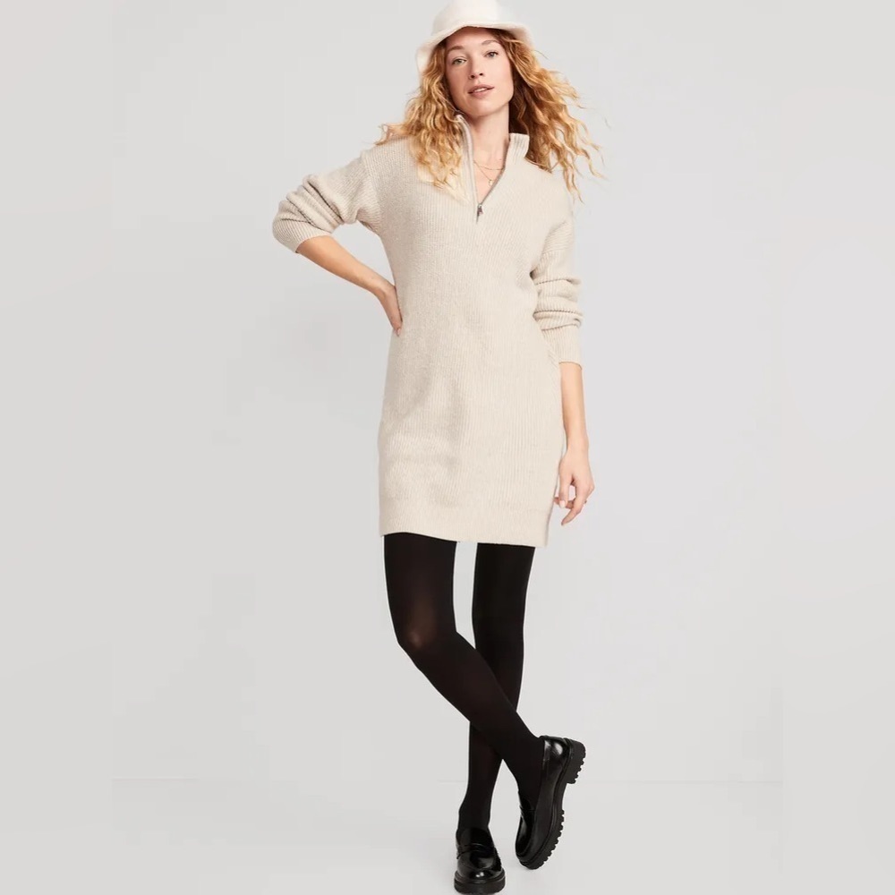 NWOT! Cream Women's Mock-Neck Quarter-Zip Mini Shift Dress - Size 3X ♣️